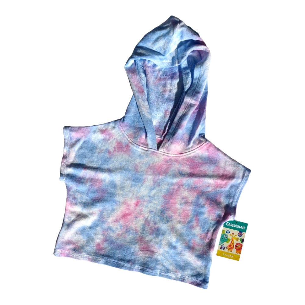 Garanimals Girls 3T Sleeveless Cropped Blue/Pink Tie-Dye Hoodie